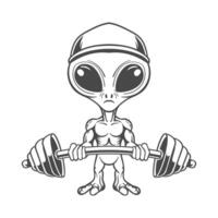 Alien in gym dumble in hand drawing vector