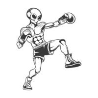 extraterrestre Boxer luchando con arriba pierna diseño vector