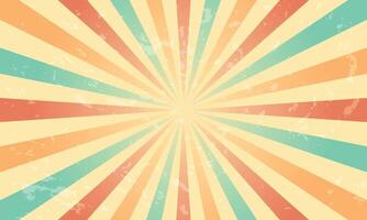 Abstract Retro Background with Colorful Burst, Vintage Poster, Striped, Grunge Texture, Circus, 60s, 70s, vector