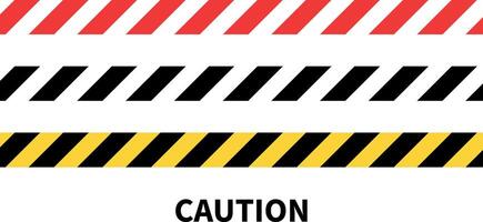 Warning tape with yellow and black diagonal stripes. Seamless line of Yellow and black caution tape border Long danger ribbon on white Warn stop signs, vector