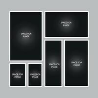 Blank photo frame collage template to organize album or gallery collection. vector