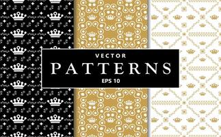 Seamless patterns with crowns and flowers background. Suitable for luxury branding, royal-themed events, children's parties, packaging design, fabric prints, stationery, wallpaper, digital backgrounds vector