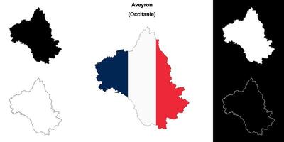 Aveyron department outline map set vector