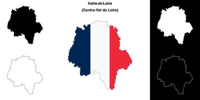 Indre-et-Loire department outline map set vector