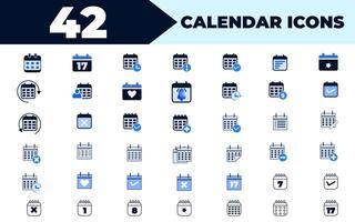 calendario icono colocar. conteniendo fecha, cronograma, cita, organización, evento, recordatorio, mañana, el dia de ayer y muchos más calendario iconos, sólido icono recopilación. ilustración. vector