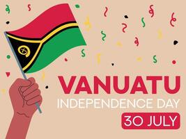 Vanuatu independence day 30 July. Vanuatu flag in hand. Greeting card, poster, banner template vector