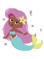 afro sirena personaje con rosado pelo y azul cola vector