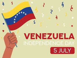 Venezuela independence day 5 July. Venezuela flag in hand. Greeting card, poster, banner template vector