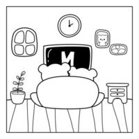 Coloring page of a bear watching television vector