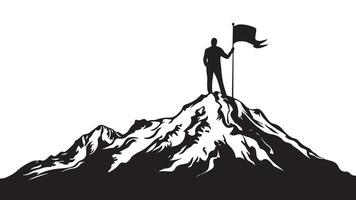 Silhouette of a man standing on top of a mountain holding a flag vector