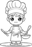 kawaii cocinero, dibujos animados caracteres, linda líneas y vistoso colorante paginas vector