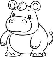 Hippo, kawaii, cartoon characters, cute lines and colorful coloring pages. vector