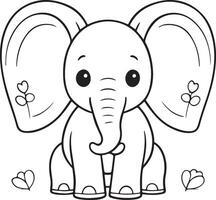 un linda elefante con un corazón en sus oído vector