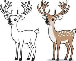 Kawaii deer, cartoon characters, cute lines and colorful coloring pages. vector
