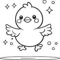 pollo, kawaii, dibujos animados personaje, linda líneas y vistoso colorante paginas vector