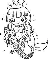 Mermaid, kawaii, cartoon characters, cute, lines and colors, coloring pages vector