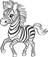 Zebra, kawaii, cartoon characters, cute lines and colorful coloring pages. vector