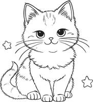 gatos, kawaii, dibujos animados caracteres, linda líneas y vistoso colorante paginas vector