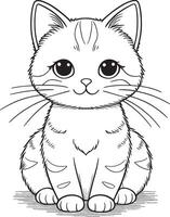 kawaii gatos, dibujos animados caracteres, linda líneas y vistoso colorante paginas vector
