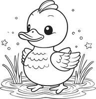 A cute duck is standing in a pond with stars in the background vector