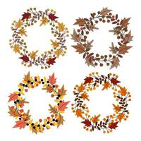 Wreath of Autumn leaves and berry twigs Set of 4 vector