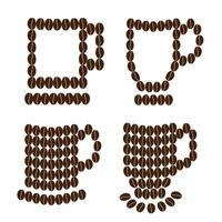 Stylized cups of coffee beans with saucer Logo Sticker Icon design idea Set of 4 Coffee Day greeting vector