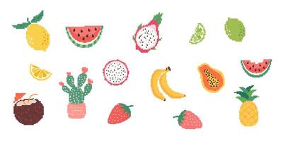 pixel art fruit collection. banana, limondragon fruit, et. vector