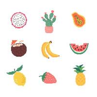 pixel art fruit collection. banana, limondragon fruit, et. vector