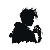 Photographer Silhouette with Camera and Windblown Hair vector