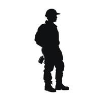 Silhouette of Worker with Helmet and Tools vector