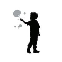un niño golpes burbujas negro siluetas aislado en blanco antecedentes vector