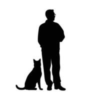 hombre con gato silueta en pie vector