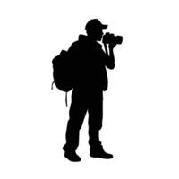 fotógrafo silueta al aire libre con mochila vector