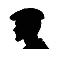 Man with beret hat silhouette isolated vector