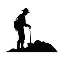 Adventurous Hiker Digging Silhouette vector