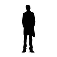 Elegant Man in Long Coat Standing Silhouette vector