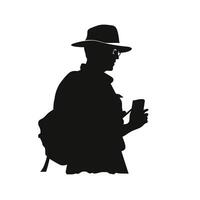 Silhouette of Person Wearing Hat and Holding Phone vector