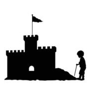 A kid builds a fort black silhouettes isolated vector