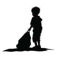 A child has a sack silhouette design isolated on white background vector