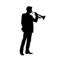 hombre jugando trompeta en pie silueta vector