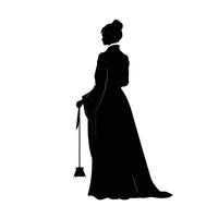 Silhouette of Elegant Woman in Vintage Dress with Umbrella vector