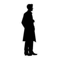 lado perfil silueta de un hombre en elegante largo Saco vector