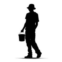 Silhouette of Man with Bucket Walking vector