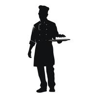 Silhouette of Chef Presenting Cake vector