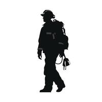 Silhouette of Firefighter with Equipment vector