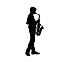joven masculino saxofonista silueta vector