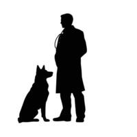 Man with Dog Silhouette Looking Up vector