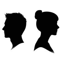 Young Man and Woman Side Profile Silhouettes vector