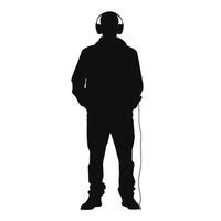 Back View of Man with Headphones Silhouette vector