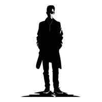 Mysterious Man in Trench Coat Silhouette vector